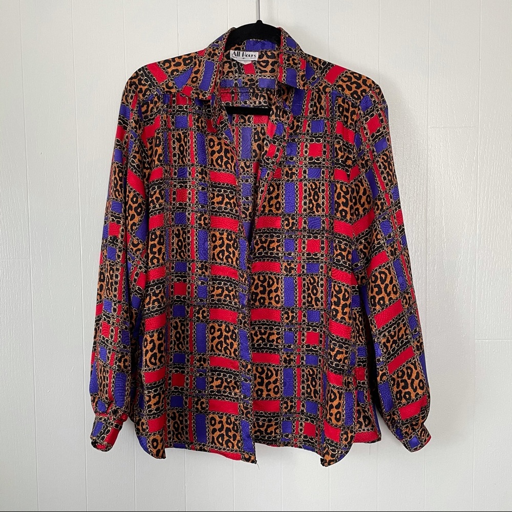 Vintage chain and animal print button shirt M